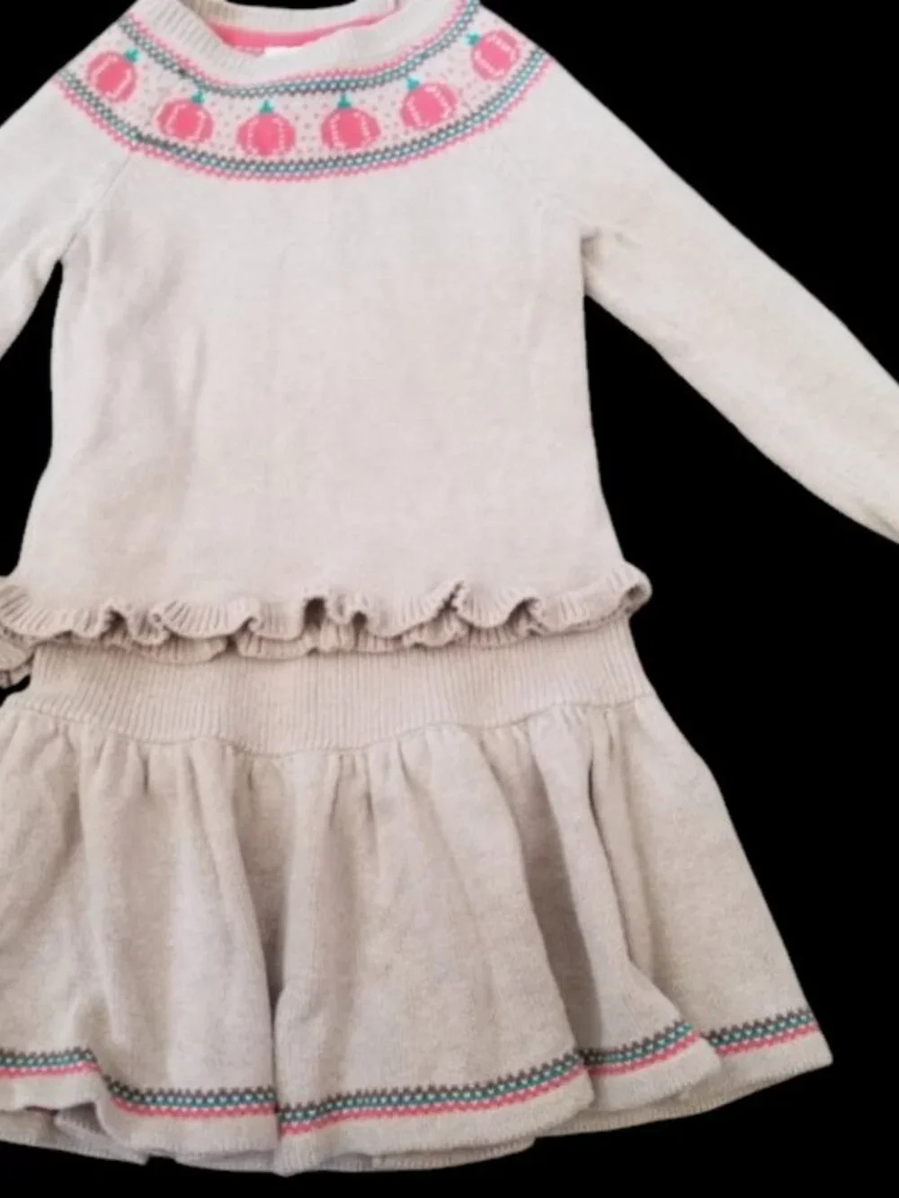CYNTHIA ROWLEY Tan Fall Themed Knit Skirt Set Girls Size 5-6